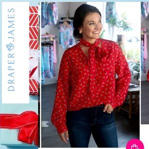 Draper James Floral Tie Neck Blouse